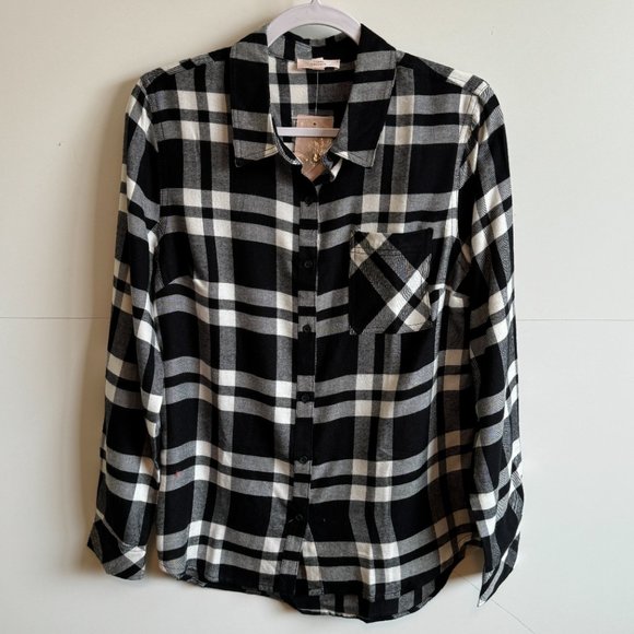 NWT! Como Vintage Soft Flannel Shirt in Black and White Plaid - Picture 1 of 8